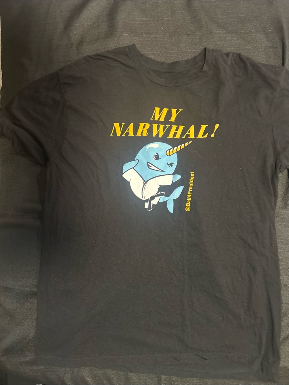 My Narwhal! Graphic Tee - Black with Blue & Yellow Print